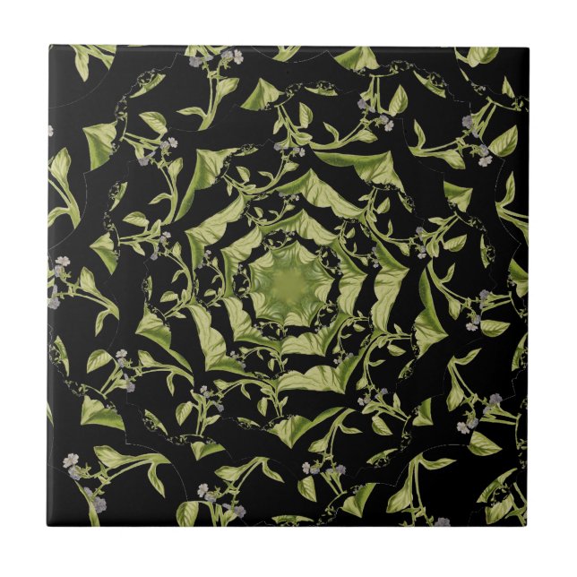 Green and black nature hypnosis fractal ceramic tile (Front)