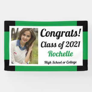 Green and Black One Photo Class Year Graduation Banner