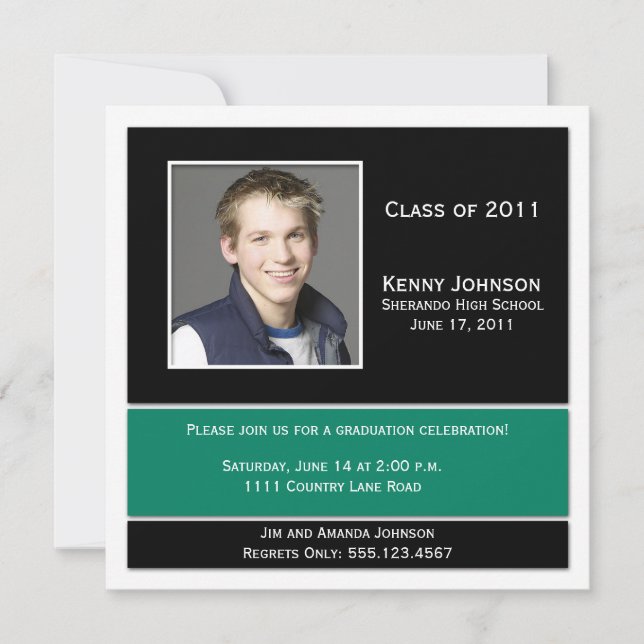 Green and Black Photo Graduation Invitation (Front)