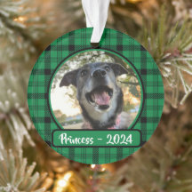 Green and Black Plaid Dog Photo Christmas