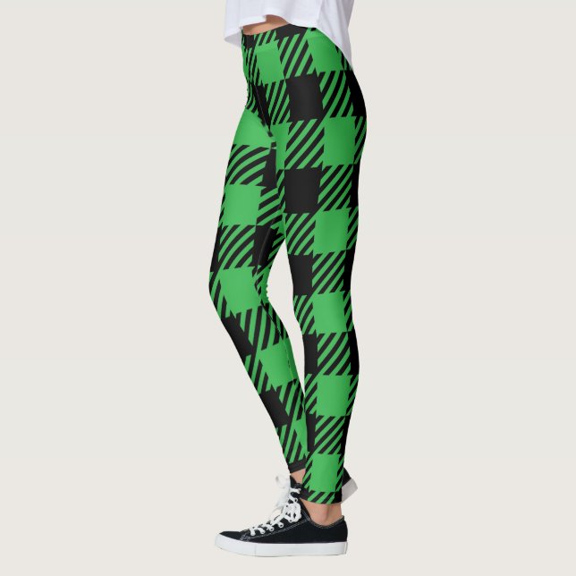 Green And Black Plaid Pattern Leggings (Left)