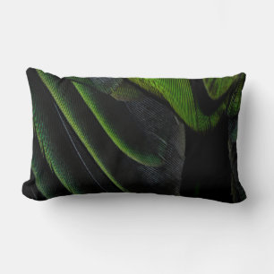 Green and black plaid textile lumbar cushion