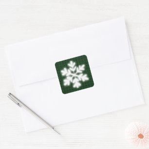 Green and Black Plaid with snow flake detail   Square Sticker