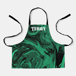 Green and black polished marble apron