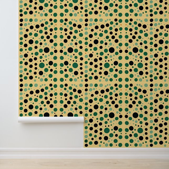 Green and Black Polka Dot Abstract Pattern Wallpaper (Application)