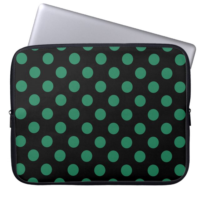 Green and black polka dots laptop sleeve (Front)