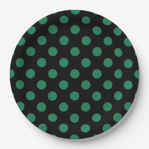 Green and black polka dots paper plate