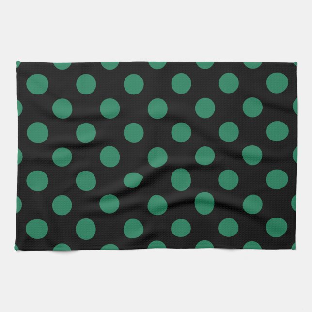 Green and black polka dots tea towel (Horizontal)