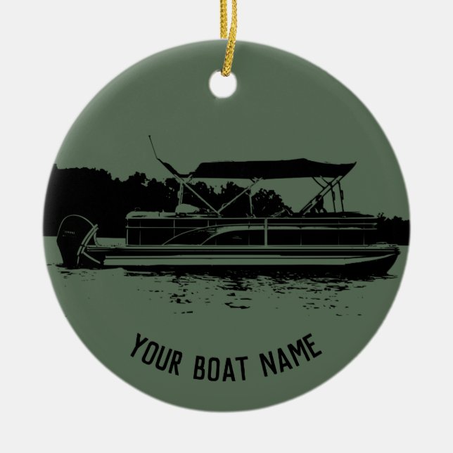 Green and Black Pontoon Boat Ornament (Front)
