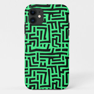 Green And Black Pop Art Maze Pattern iPhone 11 Case