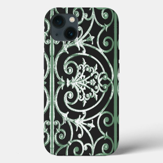 Green and black scrollwork pattern Case-Mate iPhon iPhone Case (Back)