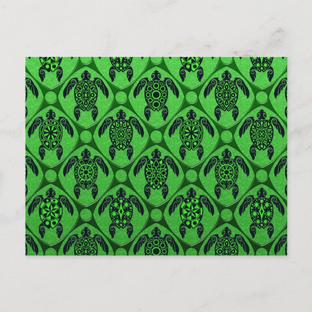 Green and Black Sea Turtle Pattern Postcard (Front)