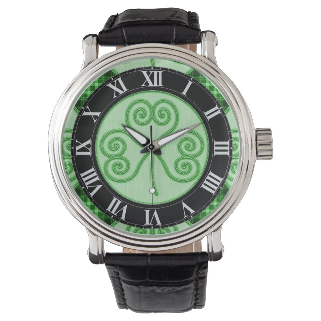 Green and Black Shamrock Wrist Watch (Front)