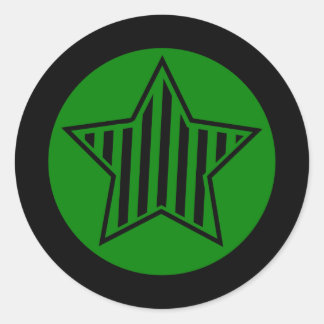 Green and Black Star Round Sticker
