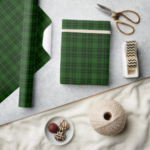 Green and Black Stewart Christmas Tartan Wrapping Paper
