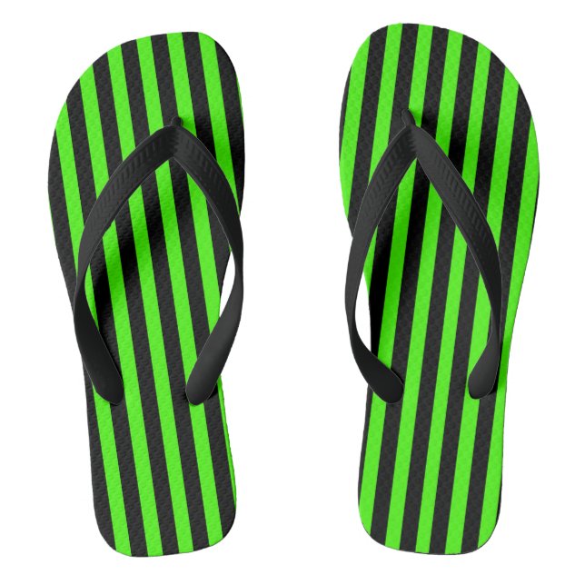 Green and Black Striped Flip Flops (Footbed)