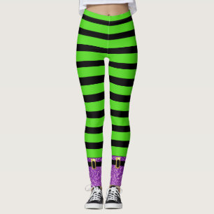 Green and Black Striped Halloween Witch Leggings