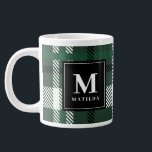Green and black tartan check Christmas Large Coffee Mug<br><div class="desc">Green and black tartan check Christmas. With space for name and initial.</div>
