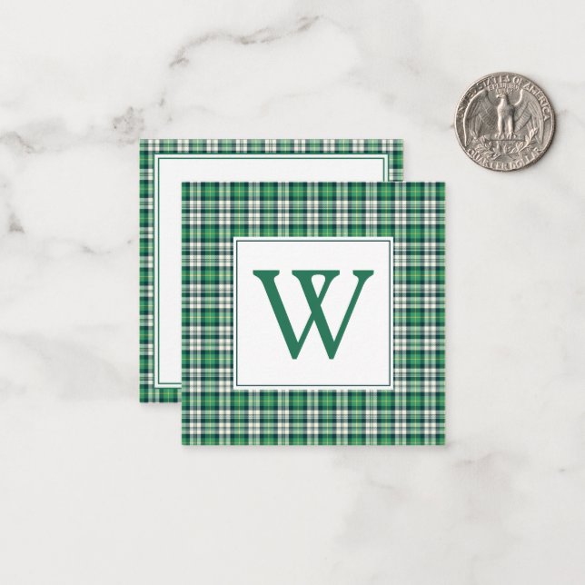 Green and Black Tartan Plaid Monogram Card (Front/Back In Situ)