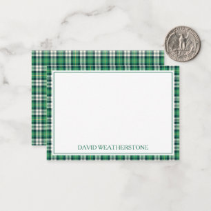 Green and Black Tartan Plaid Personalized Card
