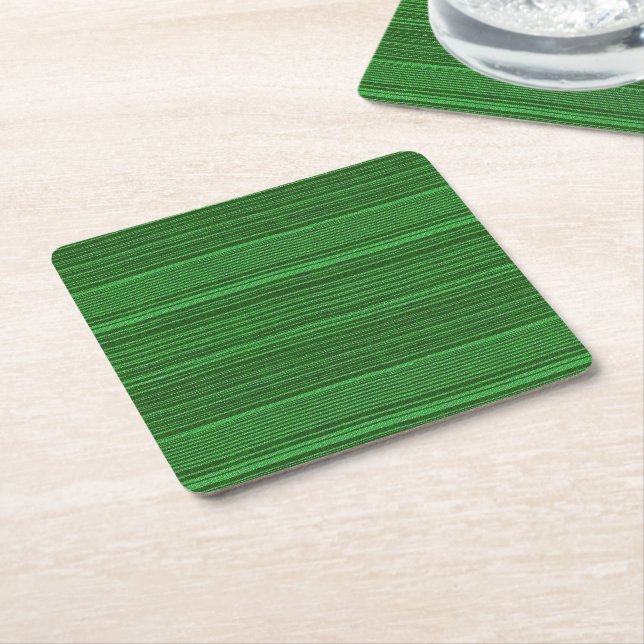 green and black textiled stripes square paper coaster (Angled)