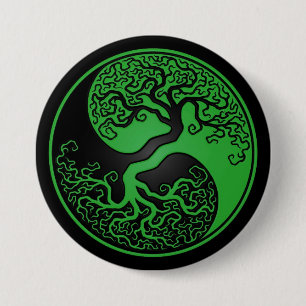 Green and Black Tree of Life Yin Yang 7.5 Cm Round Badge