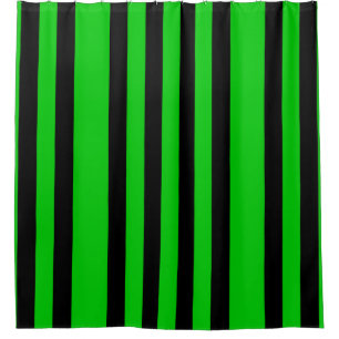 Green and Black Vertical Stripes Shower Curtain