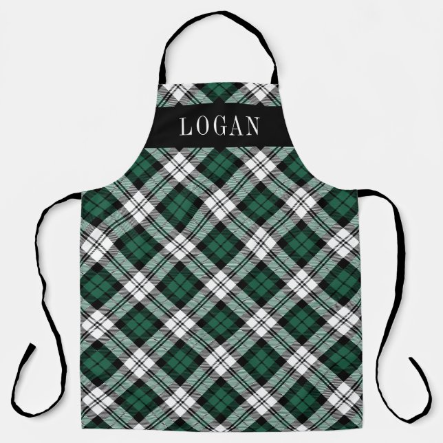 Green and Black Watch Plaid Personalised Holiday Apron (Front)