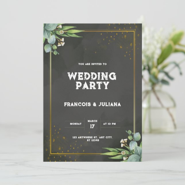 Green and black watercolor virtual invitation (Standing Front)