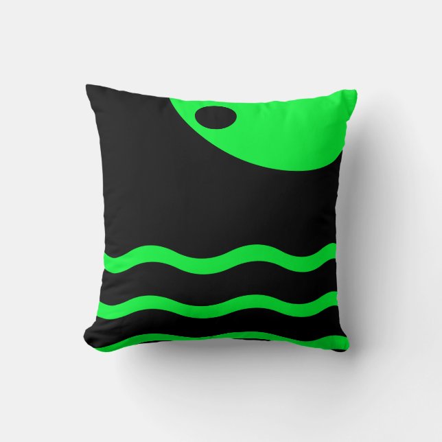 Green and Black Wave Decor  throw pillow (Front)