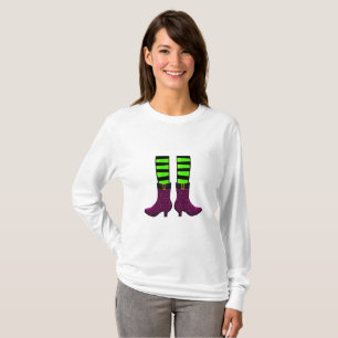 Green and Black Witches Legs with Purple Boots T-Shirt