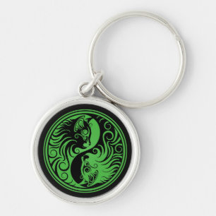 Green and Black Yin Yang Cats Key Ring