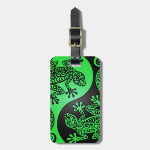 Green and Black Yin Yang Geckos Luggage Tag