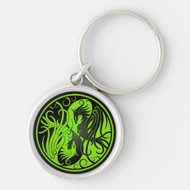 Green and Black Yin Yang Phoenix Key Ring (Front)