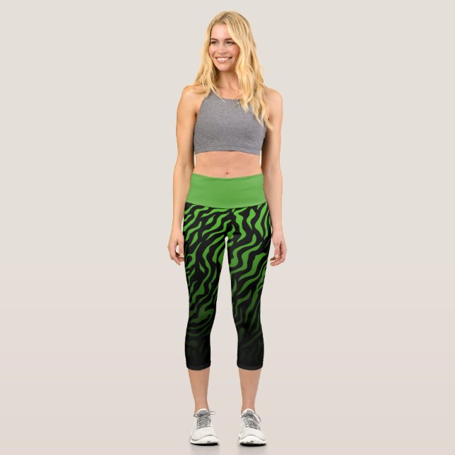 Green and Black Zebra Stripes: Stylish Leggings (Front)