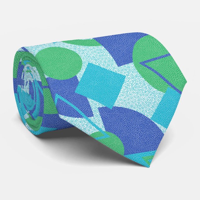 Green and Blue Abstract Design  Tie (Rolled)