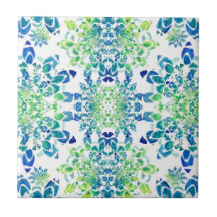 Green and Blue Abstract Mandala Pattern Ceramic Tile