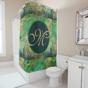 Green and Blue Abstract Monogram Shower Curtain