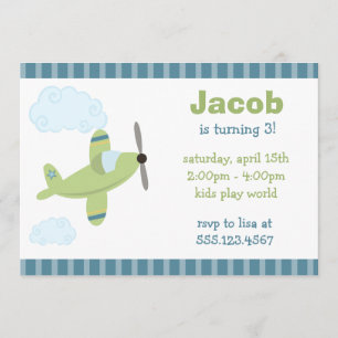 Green and Blue Aeroplane Birthday Party Invitation