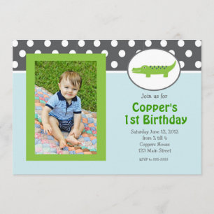 Green and blue Alligator Birthday Invitation