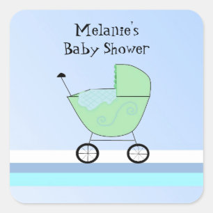 Green and Blue Baby Buggy Square Sticker