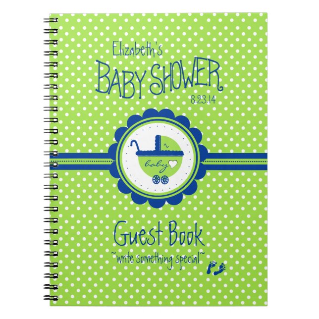 Green and Blue Baby Shower Guest Book- Notebook (Front)