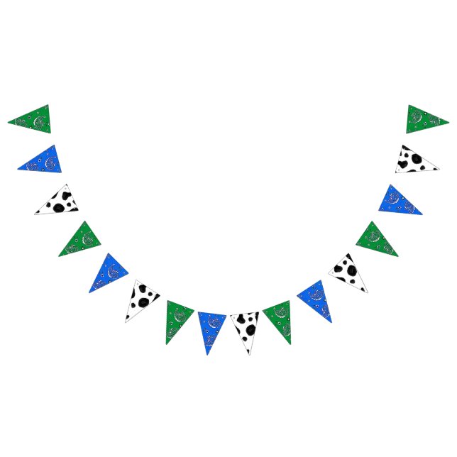 Green and Blue Bandanna Cow Pattern Birthday Bunting (All)
