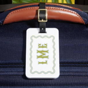 Green and Blue Bespoke Scalloped Monogram Luggage Tag