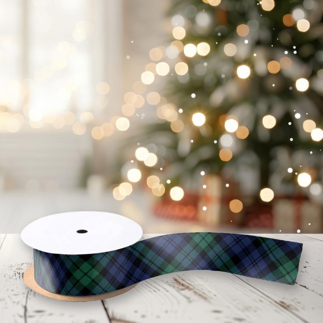 Green and Blue Black Watch Tartan Plaid Holiday Satin Ribbon (Creator Uploaded)