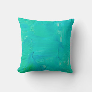 Green and blue brush strokes painted abstract grun cushion
