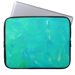 Green and blue brush strokes painted abstract grun laptop sleeve