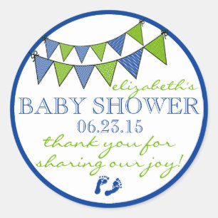 Green and Blue Bunting Flags Baby Shower Thank You Classic Round Sticker