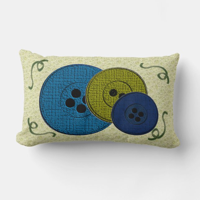 Green and Blue Buttons and Thread Pillow (Front)