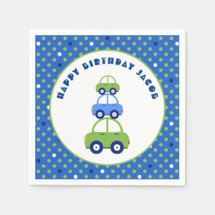 Green and Blue Car Kids Birthday Napkin